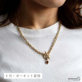 ステンレス 誕生石ネックレス マンテル ハート ゴールド 12タイプ レディース 小豆チェーン ペンダント カラーストーン フロント留め モチーフ 上品 大人可愛い カジュアル きれいめ 胸元 ワンポイント 金属アレルギー対応