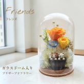 プリザーブドフラワー ガラスドーム【フレンズ】｜猫・うさぎが可愛い花ギフト｜誕生日 結婚祝い 記念日 お祝い