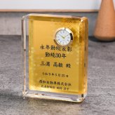  結婚祝 周記念 誕生祝 開店祝 退職祝 還暦記念 クリスタル時計 金箔加工DTH-6 名入れ無料　