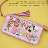 タマオワールド お財布ポシェット Student dormitory for outcasts Metallic pink ショルダーバッグ スマホショルダー 猫 ネコ ねこ パンダ チェロ 刺繍 羊革 SHO3508