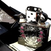 ZIPPO マリア＆ローズ ブラックニッケル ピンク ジッポー ライター 黒 エッチング彫刻 アベマリア おしゃれ バラ ギフト プレゼント Ave Maria 薔薇 メンズ レディース