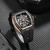 【正規品】MINBER ミンバー Star Skeleton JC9108-01 メンズ腕時計 日本製ムーヴメント 自動巻き 3気圧防水  ブラック  ラバーベルト