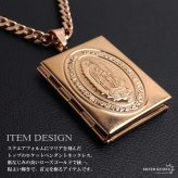 ステンレス ロケットネックレス HIPHOP 喜平チェーンネックレス ロケットペンダント マリアネックレス 写真 記念 思い出 50cm 60cm ピンク 聖母 6面カット 男性 メンズ 金属アレルギー対応