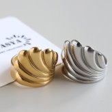 ステンレス ぷっくり シェルリング 個性的 ワイドリング ゴールド 18K GP シルバー フリーサイズ レディース 女性 指輪 金属アレルギー対応