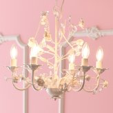 照明 ライト ロココ 調 シャンデリア LED電球付き 6灯 プリンセスホワイトROSE お手軽6灯シャンデリア 引っ掛けシーリング付き 簡単取り付け 天井 おしゃれ 6畳 ダイニング リビング 姫系 ローズ 薔薇 新築祝い 引越し祝い