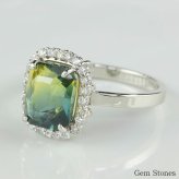 大粒 非加熱 バイカラーサファイア 3.67ct ダイヤモンド プラチナ Pt900 リング 指輪 ジュエリー 細い レディース 可愛い エレガント シンプル サファイア グリーン イエロー  誕生石 9月 Drops