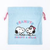 スヌーピー ＆ベル サガラ刺繍巾着 ライトブルー SNOOPY