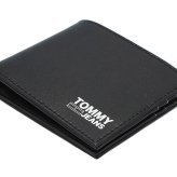 トミーヒルフィガー　TOMMY HILFIGER 　ふたつ折り財布　小銭入れ無しスリム財布　AM0AM07019　ブラック　黒　リサイクルレザー　折財布　トミージーンズ