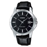 箱なし カシオ 腕時計 メンズ CASIO ブラック シルバー レザー 革ベルト 海外モデル 逆輸入 カレンダー 日付 薄型 シンプル ビジネス 仕事 通勤 就職祝い 誕生日 父の日 プレゼント ギフト 成人 卒業 入学