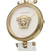 ヴェルサーチェ 腕時計 レディース ホワイト ゴールド 34mm VERSACE PALAZZO EMPIRE パラッツォ エンパイア 立体 メデューサ 白 レザー 革ベルト スイス製 高級 ブランド おしゃれ プレゼント ギフト 卒業 入学 お祝い