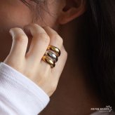 ステンレス ぷっくりリング ごつめ 3連 コンビカラー メタルリング オープンリング ワイドリング ゴールド シルバー 指輪 太め 大きめ 存在感 お洒落 個性的 プチプラ マルチ ミックス レディース 女性 金属アレルギー対応