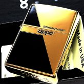 ZIPPO ライター 金チタン ジッポ ロゴ ブラック&ゴールド かっこいい 黒金 チタンコーティング 彫刻 おしゃれ 高級 メンズ ギフト プレゼント