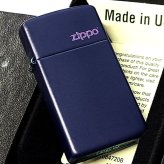 ZIPPO ライター スリム型 ジッポーロゴ 艶消し マットネイビー おしゃれ ギフト シンプル 紺 メンズ プレゼント 可愛い レディース