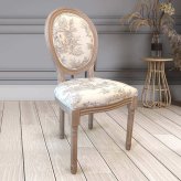 フレンチインテリア サイドチェアトワルドジュイ Toile de jouy パーソナルチェア フランス製生地 おしゃれ かわいい シャビーシック 頑丈に設計されていています 脚は簡易組み立て式 天然木 コットン ウレタン 椅子 イス 家具