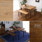 ダイニング家具 ダイニング4点セット テーブル+椅子2脚+ベンチ1脚 VDCB-4--SBO シャビーオーク テーブル:約W110×D69×H73cm ホームテイスト ヴィンテージ ダイニングテーブルセット テーブル ベンチ チェア 4人掛け 4点