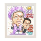 喜寿祝い 女性 プレゼント 似顔絵 77歳 母 男性が寄り添う 紫のちゃんちゃんこ 手描き 手書き 名入れ 送料無料｜サプライズ 記念品 オーダーメイド 世界に一つ ギフト