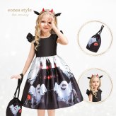 ハロウィン 衣装 子供ドレス 子供用 ハロウィンコスプレ 仮装 魔法使い 可愛い 魔女コスプレ コスチューム ワンピース ミモレ丈 コスプレ衣装 ドレス ハロウィン仮装 オレンジ ブラック カボチャ 女の子 3点セット 110 120 130 140 (WS016)