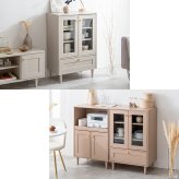 収納家具 ラック 韓国 キャビネット リビング収納 お洒落 北欧 可愛い くすみ グレイッシュ クラシック エレガント キッチン収納 ピンク ベージュ グレージュ シャンパンゴールド コンパクト 省スペース ニュアンスカラー 大人かわいい ガラス