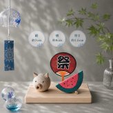 夏涼みの組み木｜国産ヒノキ｜ブタ・スイカ・うちわの夏飾り｜木製インテリア・置き物｜ハンドメイド