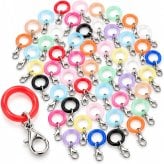 シリコンリング カニカン付き 50個セット DIYパーツ 2タイプ メタルフック付き ハンドメイド アクセサリー チャーム 手芸 小物作り 傘マーカー キーホルダー用 LB0HM7BD162
