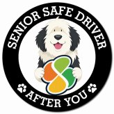 カーサイン 高齢者マーク SENIOR SAFE DRIVER オールドイングリッシュシープドッグ マグネット 強力 直径13cm 肉球 日本製 車 ステッカー