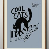 日本製 猫 ネコ ジャズ ピアノ A3 サイズ ポスター アート おしゃれ 絵画 インテリア 北欧 イラスト マット紙 艶消し アートパネル 額 フレーム デザイン 壁掛け ギフト 新築祝い ディスプレイ  速達 送料無料