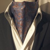 アスコットタイ メンズ用 ブラウンxブルー ペイズリー フラワー