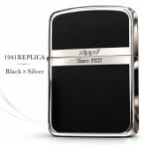 ZIPPO ライター ジッポ 1941 復刻 レプリカ シルバー＆ブラック 黒銀 スタンダード 両面加工 かっこいい おしゃれ シンプル 丸角 メンズ ギフト
