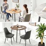 ダイニングテーブル (約)幅102×奥行102×高さ72cm ナチュラル スチール 組立式 カフェのような空間を演出する丸い天板が魅力的 ２人分の食事やパソコン作業にも快適に広々と使える直径９０センチ マーブルグレー オークナチュラル ホワイト