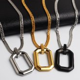 ステンレス スクエア 多角形 ペンダントネックレス シンプルネックレス 小ぶり ダブル喜平チェーン 細身 ゴールド 18KGP シルバー ブラック 図形 小さい メタル 幾何学 メンズ 男性 金属アレルギー対応