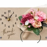 ◆花時計 【Wood Clock ウッドクロック・横型タイプA（時計左）・ホワイト/ピンク/ブルー/パープル／イエロー 】掛け時計・置時計 ハンドメイド 文字入れ・変更可能