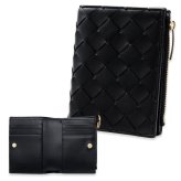 ボッテガヴェネタ BOTTEGA VENETA 二つ折り財布 レディース メンズ イントレチャート 本革 レザー ブラック 黒 ミニ財布 小銭入れ付き ファスナー コインケース 742330 V3UH2 8425