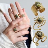 ステンレス ボヘミアンリング 3タイプ ジャスパー 18KGP ゴールド gold エスニック 太陽 オープンリング フリーサイズ レディース 女性 指輪 金属アレルギー対応