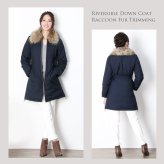 リバーシブル ダウンコート ラクーン ファー付き レディース 冬 M/L/2L 大きいサイズ 上品 高級感 母 女性 30代 40代 50代 60代 ミセス ギフト プレゼント 6F (02000195r)
