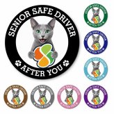 カーサイン 高齢者マーク SENIOR SAFE DRIVER ロシアンブルー マグネット 強力 直径13cm 肉球 日本製 車 ステッカー