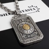 シルバー925 太極八卦ネックレス ごつめ ペンダントネックレス 六字真言 ペーパーチェーン メンズネックレス シルバー 回転ギミック 太め 大きめ 重厚感 個性的 梵字 陰陽 太極図 燻し 精巧 男性 金属アレルギー対応