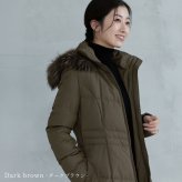 ダウンコート レディース ミドル 洗える ダウンコート フード付き 90cm ラクーンファー トリミング きれいめ ハーフ丈 ミドル丈 ハーフコート レディースコート 冬コート 冬 無地 厚手 アウター 大きいサイズ ギフト プレゼント 5F (2501r)