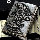 ZIPPO ライター 龍 メタル重ね貼り ドラゴン ジッポ 竜 クロームバレル アンティークシルバー 和柄 日本 おしゃれ かっこいい メンズ 渋い ギフト プレゼント