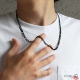 ステンレス フィガロ喜平ネックレス ブラック チェーンネックレス 幅5mm 細身 かっこいい クール シンプル 大人 中折れ メンズ 男性 金属アレルギー対応
