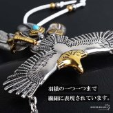 ステンレス 特大イーグルネックレス フェザーネックレス インディアンジュエリー ペンダントネックレス メンズネックレス 18KGP 太角 あずきチェーン 細身 羽根 立体的 精巧 かっこいい 男性 金属アレルギー対応