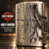 ジッポライター ハーレーダビッドソン ZIPPO かっこいい アンティーク シルバー＆ゴールド 金銀 古美仕上げ 3面メタル 鷲 日本国内限定モデル メンズ ギフト