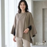 ケープ コート ウール シルク 手縫い ブランド Filomo レディース バイカラー アシンメトリー 一枚仕立て ハンドメイド Wフェイス アウター 羽織り ポンチョ マント ゆったり 体型カバー 大きめ 大きいサイズ 秋冬 ギフト プレゼント 7F (08000189r)