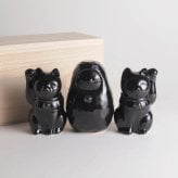 【縁起物×天然石】Jeramic開運招福セット / 招き猫×だるま / 黒 / 3体セット / ギフトボックス付き / 瀬戸焼 置物【送料無料（北海道・沖縄を除く）】