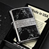 ZIPPO かっこいい アラベスク＆黒大理石 ジッポライター Arabesque Marble 両面加工 彫刻 シルバー ブラック ギフト おしゃれ 黒銀 メンズ プレゼント 送料無料