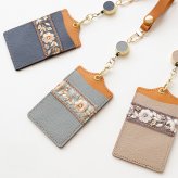 パスケース リール付き 【 インド刺繍 01 × シュリンクレザー 】 本革 レザー 刺繍 リボン 定期入れ 新生活