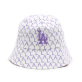 エムエルビーコリア MLB Korea バケットハット 帽子 ロサンゼルス ドジャース モノグラム パステル ドーム 32CPHA111 07V メンズ レディース ユニセックス ホワイト+バイオレット 海外正規品