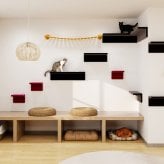 キャットウォーク 壁掛け 幅60.5cm モケット 日本製 完成品 arneco Cat Wall M キャットタワー キャットステップ 壁面収納 猫用家具 多頭飼い 運動不足対策 木製 ペット家具 猫用品 犬用品 省スペース リビング インテリア 北欧