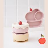ひっくり返らない 吸盤つきシリコンプレート cake 出産祝い 食器セット 離乳食 DONO&DONO ドノドノ Baby Suction Plate Set 吸盤つき 蓋付き セパレート可能