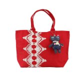 猫 バッグ トートバッグ 日本製 レディース レース 刺繍 チャーム付き かわいい 大人 可愛い 軽量 A4 黒 ネイビー 赤 サブバッグ 猫雑貨 ギフト【LALUICE】