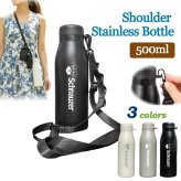【WankoFace】シュナウザー ショルダー ステンレスボトル 500ml 保温 保冷 ステンレス 真空 断熱 二重構造 水筒 マイボトル カラビナ ベルト ストラップ オリジナル ミニチュアシュナウザー ミニシュナ 犬 ペット